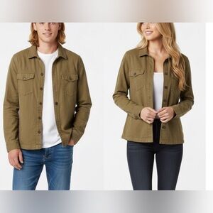 Lucky Brand Midweight Shirt Jacket Linen Blend Dark Khaki Womens M Mens Size S